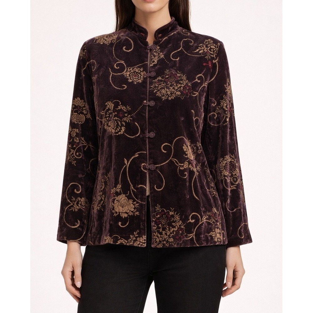 Citron Santa‎ Monica Velvet Embossed Floral Jacket Medium Silk Blend Boho Artsy